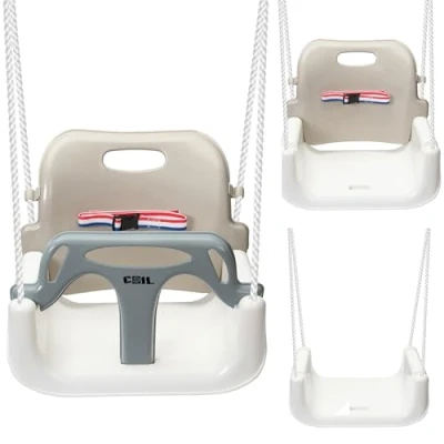 Image de Coil Balançoire Enfant Bébé Extérieur 3 en 1 Réglable avec Dossier Intérieur Siège De Tout Petit Beige