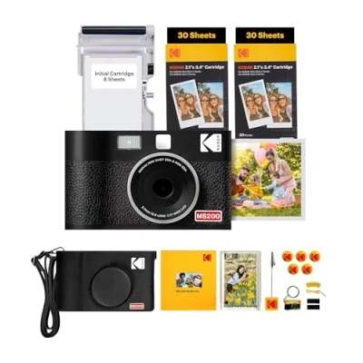 Image de KODAK Mini Shot 2 Era Cadeau Noel 4PASS in 1 Appareil Photo Instantané et Imprimante Portable (5,3x8,6cm) Lot Accessoire avec 68 Feuilles (8 initiales + Paquet de 60 Feuilles), Noir
