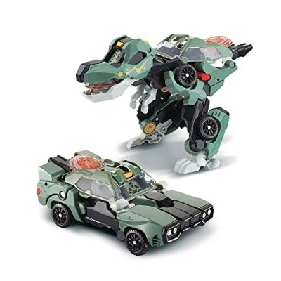 Image de VTech Switch &amp; Go Dinos Lanceur, Dinosaure Sonore Tyram, Super T Rex Lance Flammes, Jouet 2 en 1 Transformable Voiture, Tirs de Projectiles, Cadeau Enfant Dès 4 Ans Contenu Français
