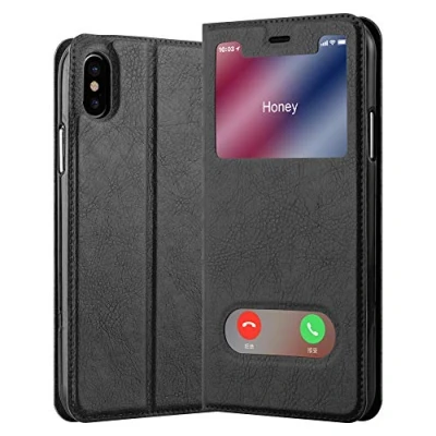 Image de Coque pour Apple iPhone XS MAX en NOIR COMÈTE Housse de protection Étui avec fermeture magnétique, fonction support et 2 fenêtres visualisation Neuf