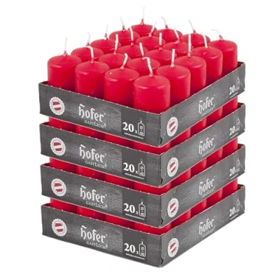 Image de Hofer Bougie Rouge Cylindrique Lot de 80 Petite Bougies sans Odeur 4 x 7 cm 11 Heures Longue Durée pour la Décoration Cire Gouttes Non Toxique Mèche Fumée
