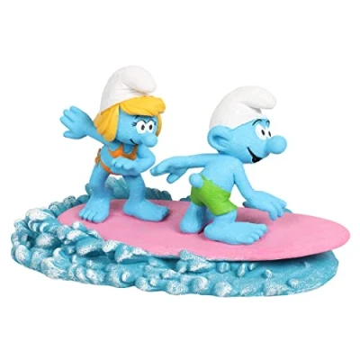 Image de Aqua Della, Figurine Les Schtroumpfs sur L`Eau Surf 15,9x8,2x8,9cm, Hautement détaillée et fabriquée en résine de Polyester, Non Toxique pH Neutre, pour Aquariums d&#039;eau Douce mer
