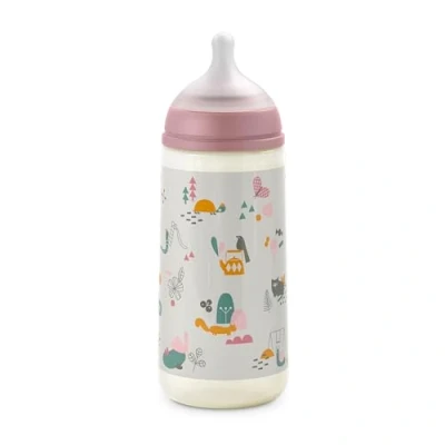 Image de Suavinex, Biberon 360 ml. Avec Tétine Symétrique SX Pro en Silicone à Débit Rapide (L). Valve Anti Colique. Fin Ultra Doux. Pour Bébés, +6 Mois. Walk Rose