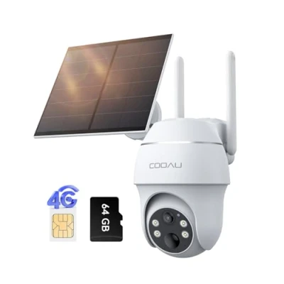 Image de COOAU 4G LTE Camera Surveillance Extérieure sans fil 2K 3MP Caméra Solaire Wi Fi avec carte SIM 360 PTZ Audio bidirectionnel Vision nocturne couleur IP66 Stockage local 64 Go &amp; cloud