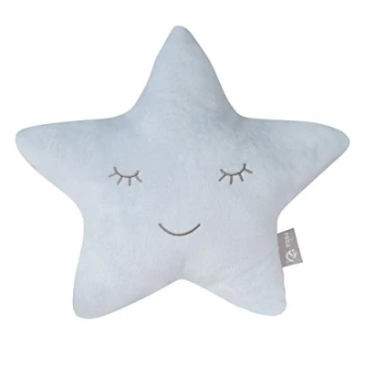 Image de roba Coussin Décoratif pour Chambre d&#039;Enfant en Forme d&#039;Étoile Style 32 x 28 cm Oreiller Bébé Peluche Visage Souriant Brodé Bleu Clair