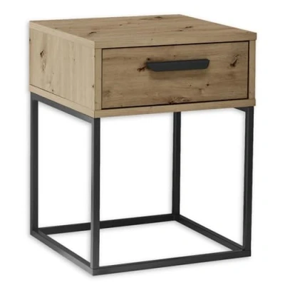 Image de Stella Trading Suna Blanc Table de Chevet Moderne avec tiroir et Structure en métal Noir, Bois d&#039;ingénierie, 40 x 52 38,5 cm