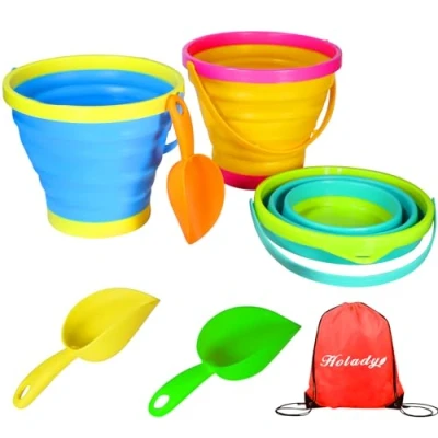 Image de Holady Lot de 7 seaux Pliables et pelles pour la Plage, Le Camping, l&#039;eau Nourriture, gamelles Chien Multi Usage 2,5 L