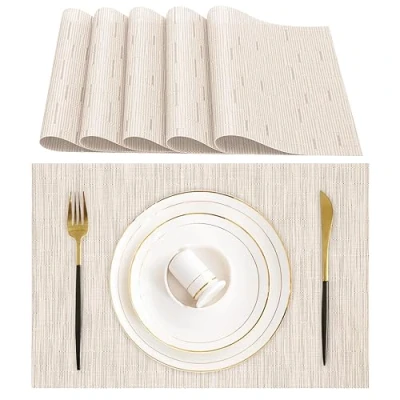 Image de Lumaca Lot de 6 Sets Table Lavables,Set Table(70% PVC, 30% Polyester), Résistants à la Chaleur, Antidérapants, pour Cuisine et Restaurants,Beige