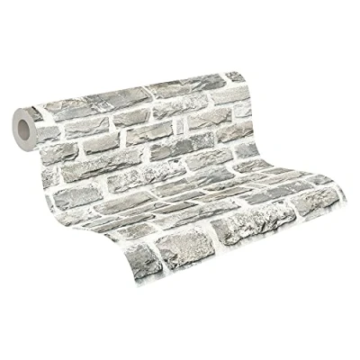 Image de A.S. Création Papier peint Brique Elements intissé 10,05m x 0,53m Beige Gris Multicolore Fabriqué en Allemagne 361402 36140 2