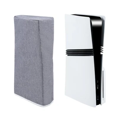 Image de Mcbazel PS5 Pro Housse de Protection Anti Poussière, Verticale pour en Tissu Polyester Cationique avec Découpe Playstation 5 Disc et Digital Console Gris