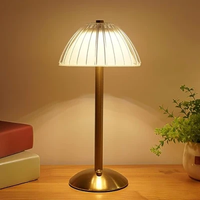 Image de LANMOU Lampe de Table Sans Fil Rechargeable Moderne, Chevet LED Tactile Dimmable, à Poser Doré Portable pour Intérieur y Extérieur, 3 Températures Couleur, Batterie 1800 mAh