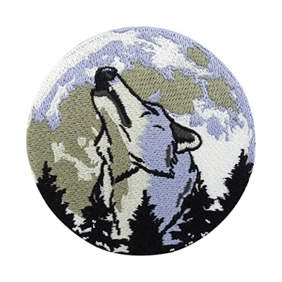 Image de Finally Home Écusson à repasser motif lune loup, motard, lune, patch arrière de moto