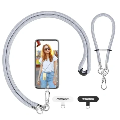 Image de MoKo Lanière de Téléphone Réglable avec Dragonne, Cordon Universel pour Portable, Tour Cou Smartphone Sangle Attache, en Bandoulière x 1, Dragonne x1, Patch Lanièrex2, Gris