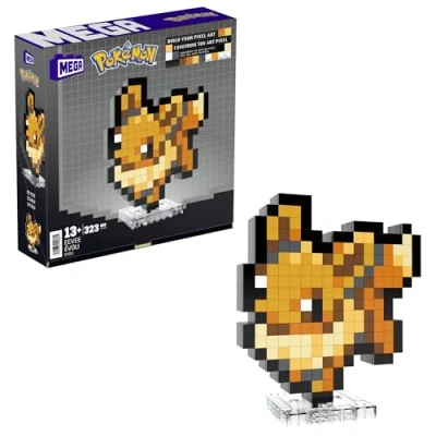 Image de MEGA Pokémon Évoli Coffret de construction 323 pièces contenant 1 figurine style rétro pixélisé,pour décoration murale ou table,jouet à construire et exposer pour les collectionneurs, HTH78