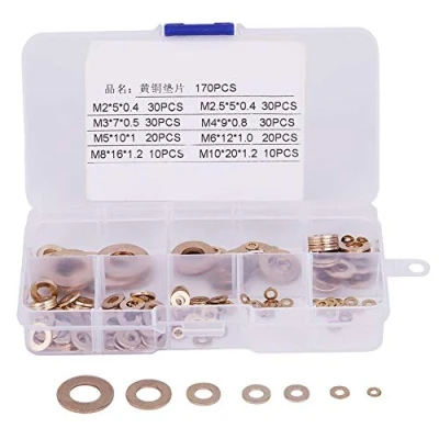 Image de Broco 180pcs laiton Rondelle Set Assortiment avec boîte M2 / M2.5 M3 M4 M5 M6 M8 M10