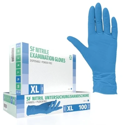Image de Gants en nitrile Boîte de 100 pièces (XL, bleus) d&#039;examen jetables, sans poudre, latex, non stériles, médicaux, tatouage, gants, à usage unique