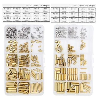 Image de Yuhtech Brass Spacer Noix Hexagonales, 360Pcs Mâle Femelle Hexagonale Boulon Laiton Assortiment M2 M3 M4