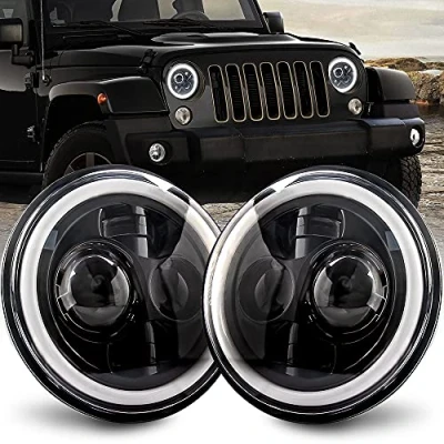 Image de UPXSXT Lot de 2 7 Pouces LED Phare, 300W 30000LM 4 Modes Eclairages Halo DRL ámbar feu virage Vitesse la lumière haute et basse H6024 pour Wrangler LJ TJ CJ JK Hummer H1 H2 Defender