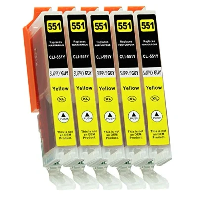 Image de Supply Guy 5 Cartouches d&#039;encre avec Puce Compatible Canon CLI 551 Jaune pour Pixma IP7250 IP8750 IX6850 MG5450 MG5550 MG5650 MG5655 MG6350 MG6450 MG6650 MG7150 MG7550 MX725 MX925