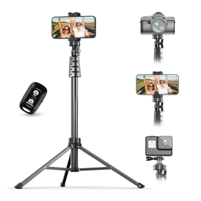 Image de UBeesize Trépied à Selfie 157cm Smartphone Extensible avec Télécommande Bluetooth Trepied Telephone Portable pour iPhone et Android en Aluminium Robuste Noir