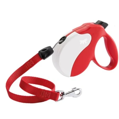 Image de Ferplast Laisse Chien Enrouleur Amigo Large, pour Grands Chiens jusqu&#039;à 50 Kg. Cordon Extensible Max 5 m. Bouton de Verrouillage et déverrouillage Unique, Rouge, Couvercle Blanc