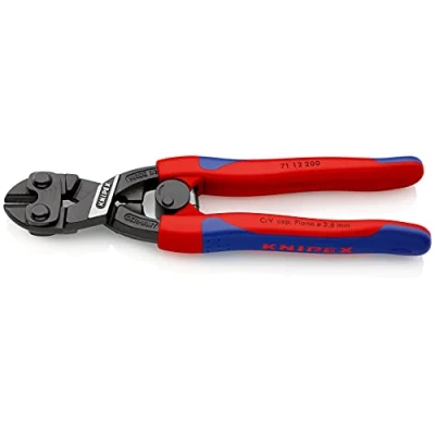 Image de Knipex CoBolt® Coupe boulons compact noire atramentisée, avec gaines bi matière minces 200 mm (carte LS/blister) 71 12 SB