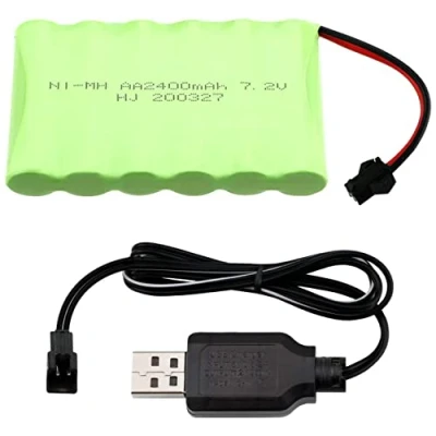 Image de Yangers Batterie rechargeable 7,2 V 2400 mAh NI MH SM 2P connecteur femelle avec chargeur USB pour voiture télécommandée hors route camion Jumper Toys