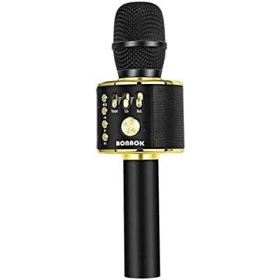 Image de BONAOK Microphone sans Fil Karaoké, Bluetooth Lecteur Enregistreur Mini Karaoké Enfant Fête Familial pour Appareil Intelligent Android/iOS Noir