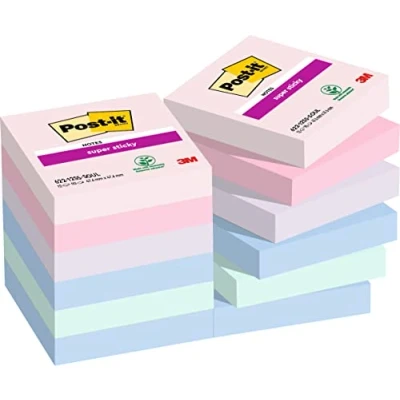 Image de Post it Super Sticky Notes, Couleurs Soulful, Pack de 6 Blocs, 90 Feuilles par Bloc, 76 mm x 127 mm, Rose, Violet, Vert, Gris, Bleu Notes Adhésives pour Prise et Listes Tâches
