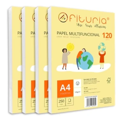 Image de Ramette de papier A4 120g avec 1000 feuilles blanches, multifonctionnel pour un usage scolaire et professionnel. Idéal imprimantes laser, à jet d’encre ou photocopieuses Ofituria