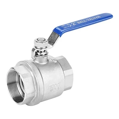 Image de robinet à bille filetage femelle 304 en acier inoxydable 2 pouces DN50 deux pièces Port complet 1000psi WOG bleu levier manuel