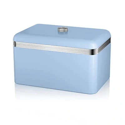 Image de Swan Retro SWKA1010BLN Boîte à Pain, Capacité 18 Litres, Récipient en Métal pour le Pain et les Petits Pains Frais Plus Longtemps, Design Vintage, Bread Bin, Bleu