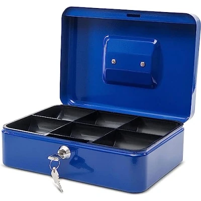 Image de MAUL caisse monnaie en acier 25x19x9cm verrouillable Coffre cash Insert à amovible avec 2 clés Idéal comme monnayeur, tirelire, tiroir Bleu