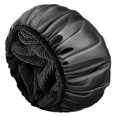 Image de Bonnets de Douche Noirs Pour Femme,Bonnet Femme,Shower Cap,Réutilisables,Double Couche,Imperméables,Bonnet Toutes les Longueurs Cheveux(Noirs)