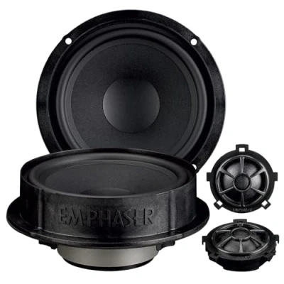 Image de EM VWFX155 Haut parleurs Composants 2 Voies puissants Plug &amp; Play 15,5 cm / 6&quot;, compatibles avec VW, Seat, Skoda, système Audio pour Installation sur Porte, 80 W RMS, 1 Paire