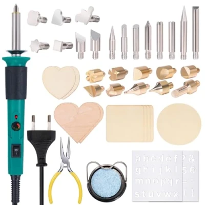 Image de YIHUA 930 IV Outil de stylo pyrogravure Kit à bois avec 26 embouts combustion du 2 1 pince(EU PLUG)