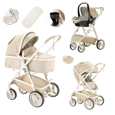 Image de Lnhcrbs Poussette 3 en 1,Poussette Compacte Dotée d&#039;Un Châssis Aluminium Léger et Portable Avec Une Fonction de Pliage Un Seul Geste,Poussette Bebe Est Conçue Pour Les Bébés 0 4 Ans (22Kg).