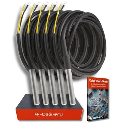Image de AZDelivery 10x 1m DS18B20 Cable Capteur de Température Numérique TO92 55 +125C en Acier Inoxydable, Imperméable Compatible avec Arduino et Raspberry Pi incluant Un E Book!