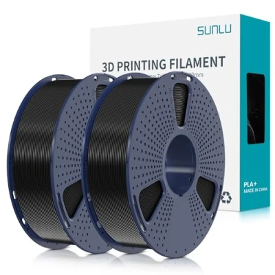 Image de SUNLU Filament PLA+ 1.75mm 2KG, PLA plus pour Imprimante 3D, Résistant,Neatly Wound,Bundle d&#039;impression 3D,Précision +/ 0.02mm,Noir+noir