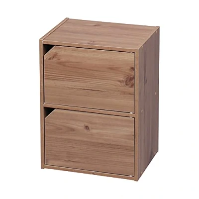Image de Iris Ohyama, Bibliothèque de rangement, Meuble avec 2 portes et étagères, Montage facile, Design, Modulable, Bureau, Chambre, Salon Module Shelf MDB 2D Marron Clair