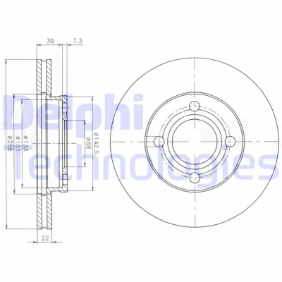 Image de DELPHI BG2272 Disque de frein 257 22 4 ventilé huilé non traité sans roulement roue, bague ABS AUDI: 80 B4 Berline, 90 B3, B3