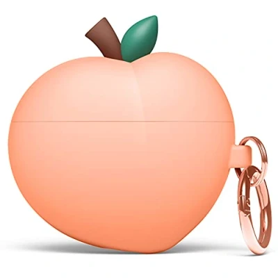 Image de elago Coque Pêche Compatible avec l&#039;étui AirPods 3 Étui Mignon 3D Design Porte clés, Supporte Le Chargement sans Fil, Protection Complète, Silicone Robuste (Pesca)