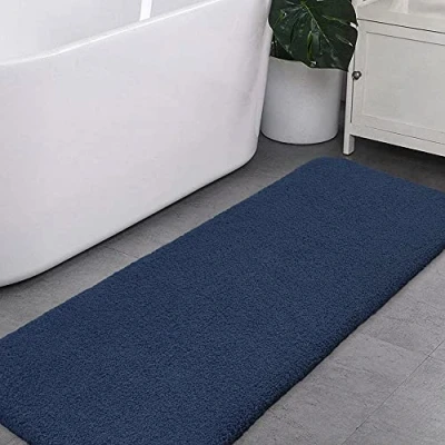 Image de Extra Long Antidérapant Tapis Salle de Bain Épaissi Sortie Douche Absorbant Sol Ultra Doux en Microfibre, Séchage Rapide, Lavable Machine 50 x 122cm (Bleu Marine)