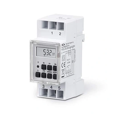 Image de Sonero minuterie numérique pour Installation sur Rail DIN dans Le Panneau de Commande, 3600W, écran LCD, 10 programmes Commutation, 12/24h, IP20, Blanc S DOTH10