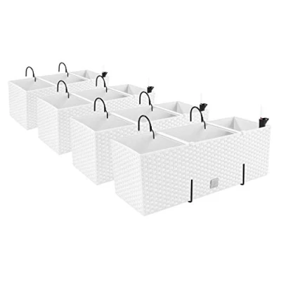 Image de PAFEN Lot de 4 pots fleurs aspect rotin avec supports Indicateur niveau d&#039;eau Pour balcon