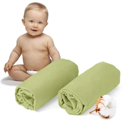 Image de Dreamzie Lots de 2 Draps Housse Enfant Vert 100% Coton Oeko Tex 40x80