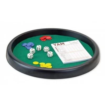 Image de Piste de des Ronde 31 cm Vert et Accessoires Multi Jeux (Bloc Yam, 21 jetons, 5 des) Plateau Jeu Societe 421 Set Jouet Francais + Carte