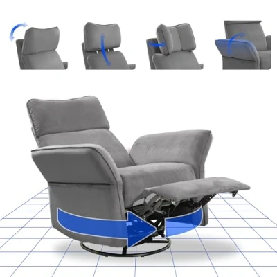 Image de FLEXISPOT Fauteuil Relaxant avec Appuie Tête 3D, Électrique Inclinable, TV Pivotant Bascule, Accoudoirs Réglables, Dossier Réglable pour Le Salon, Gris