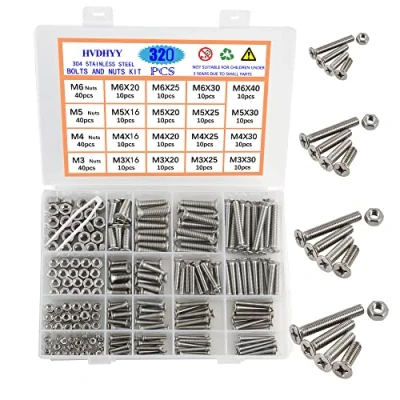 Image de HVDHYY Boulons M3 M4 M5 M6 Vis a Tête Cylindrique Six Pans Creux A2 70 Métaux Hexagonale en Acier Inoxydable Kit D&#039;assortiment D&#039;écrous Fraisée Avec Boîte de Rangement 320pcs