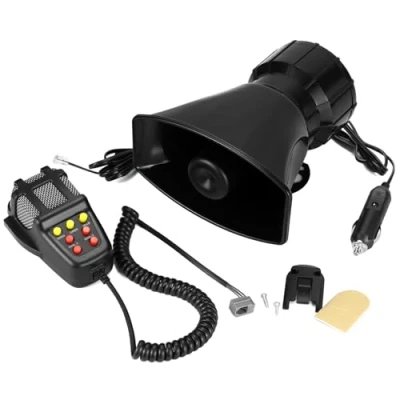 Image de QWORK® Sirène de voiture avec 120 dB, 7 tons, connexion facile via allume cigare, étanche pour camions, véhicules, bateaux 12 V